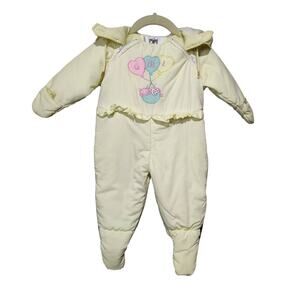 Vintage Baby Girls Sz 0-6 mos Yellow Puffy Bunting Snow Suit One Piece Coat Cat